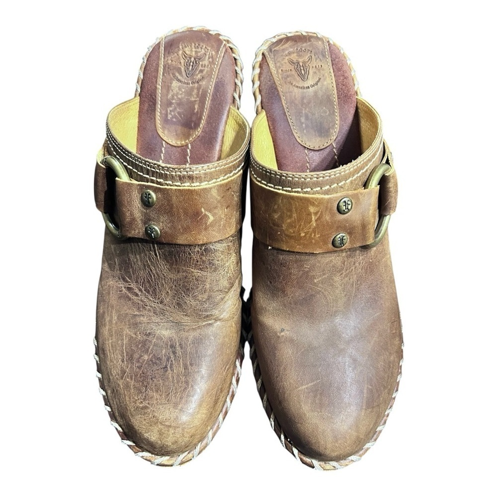 Frye Brown Distressed Leather Clogs Western Style SZ 10
